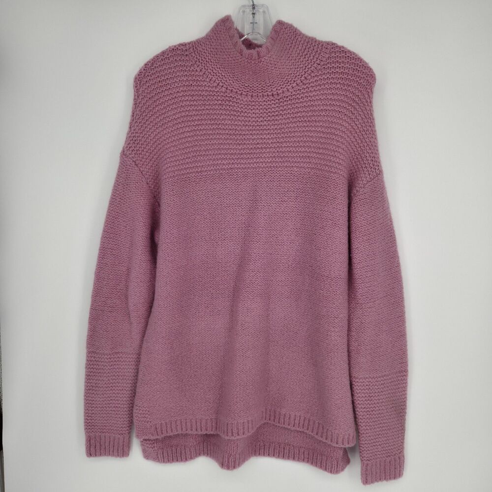 Caslon Womens Mock Neck Loose Fit Chunky Knit Mohair Blend Pink Mauve Sweater Sm